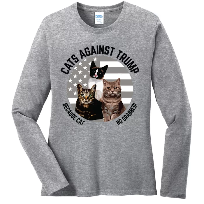 Cats Against Trump Because Cats Dont Like Being Grabbed Ladies Long Sleeve Shirt