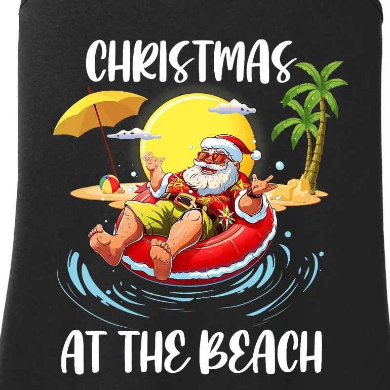 Christmas At The Beach Santa Summer Vacation Beach In July Ladies Essential Tank