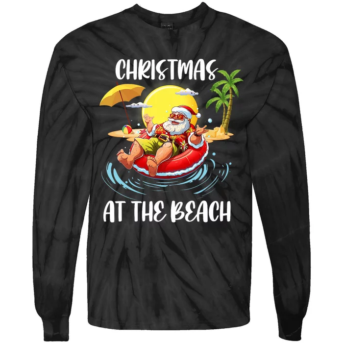 Christmas At The Beach Santa Summer Vacation Beach In July Tie-Dye Long Sleeve Shirt