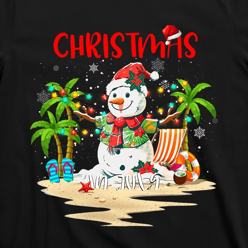 Christmas At The Beach Snowman Summer Vacation Beach In July T-Shirt