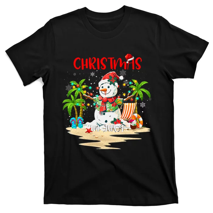 Christmas At The Beach Snowman Summer Vacation Beach In July T-Shirt