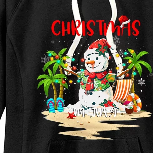 Christmas At The Beach Snowman Summer Vacation Beach In July Women's Fleece Hoodie