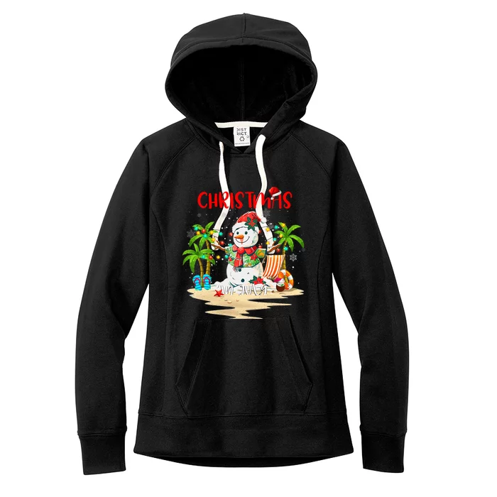 Christmas At The Beach Snowman Summer Vacation Beach In July Women's Fleece Hoodie