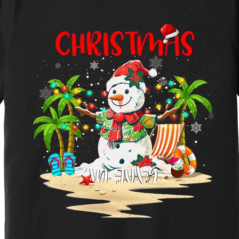 Christmas At The Beach Snowman Summer Vacation Beach In July Premium T-Shirt