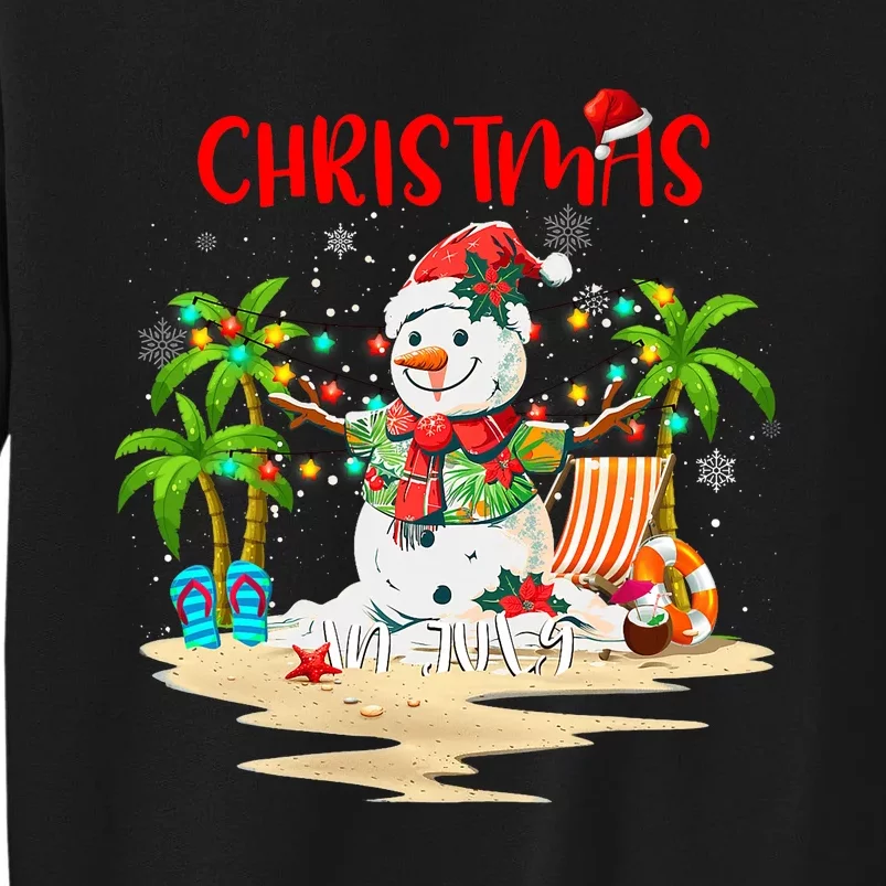 Christmas At The Beach Snowman Summer Vacation Beach In July Tall Sweatshirt