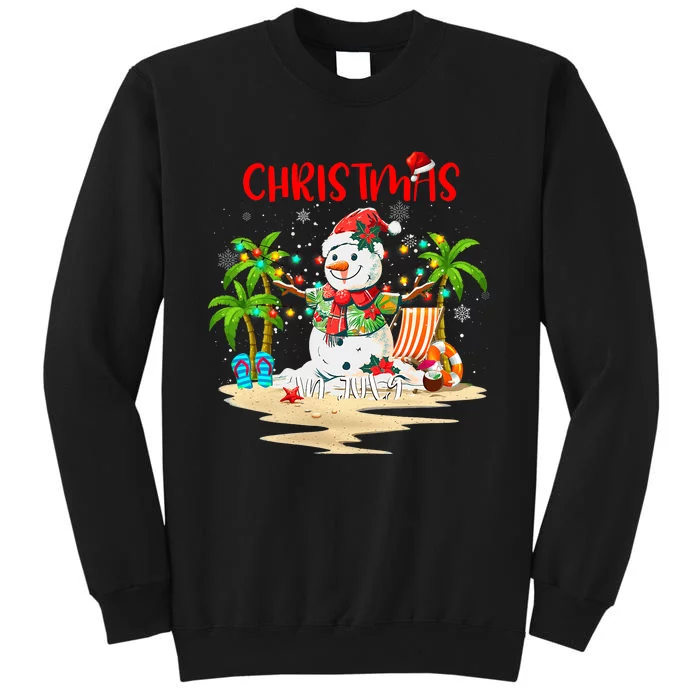 Christmas At The Beach Snowman Summer Vacation Beach In July Tall Sweatshirt