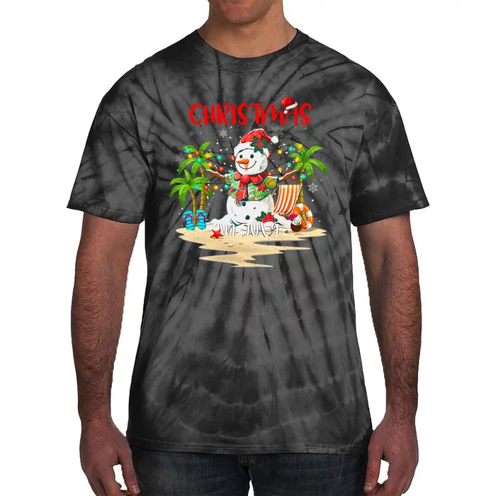 Christmas At The Beach Snowman Summer Vacation Beach In July Tie-Dye T-Shirt