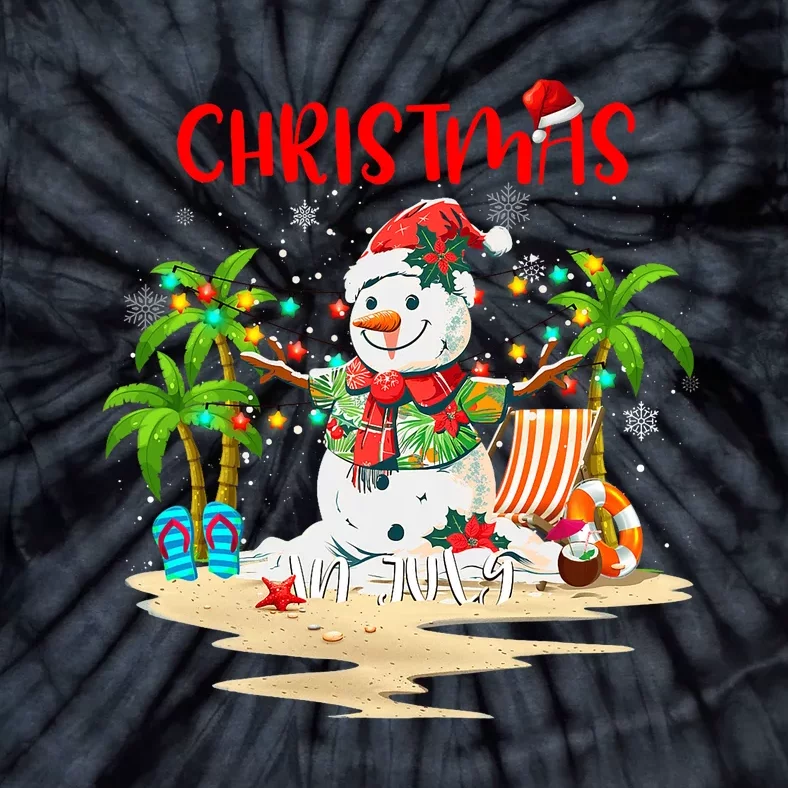 Christmas At The Beach Snowman Summer Vacation Beach In July Tie-Dye T-Shirt