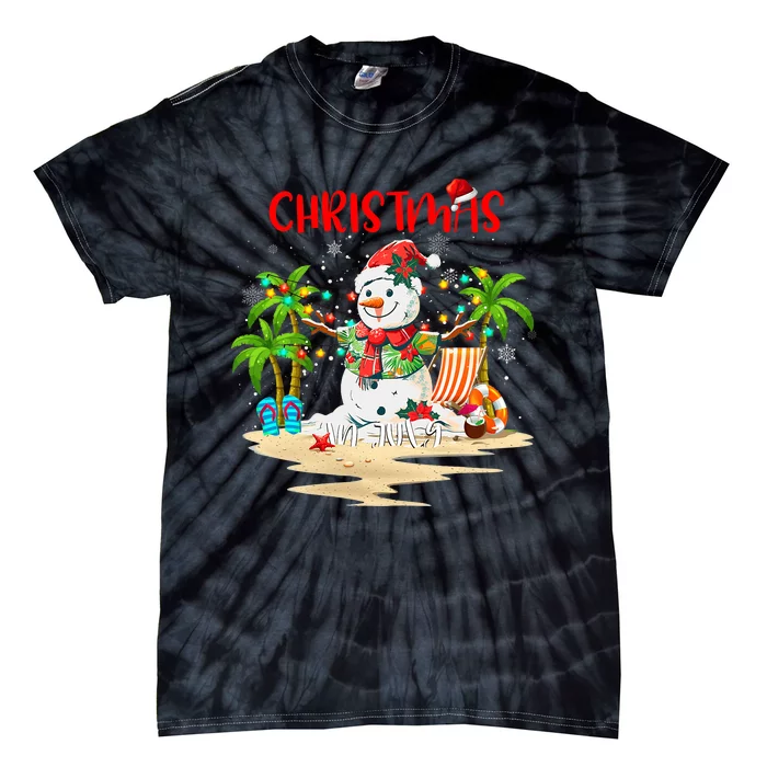 Christmas At The Beach Snowman Summer Vacation Beach In July Tie-Dye T-Shirt