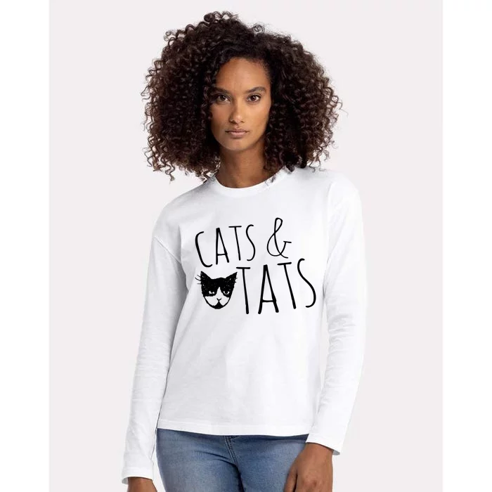 Cats And Tats , Cat Tattoo Lover Tee Cats & Tats Womens Cotton Relaxed Long Sleeve T-Shirt