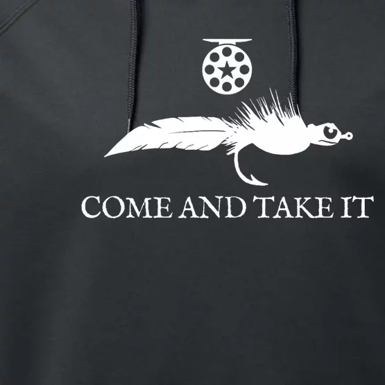 Come And Take It Fly Fishing Lure Performance Fleece Hoodie