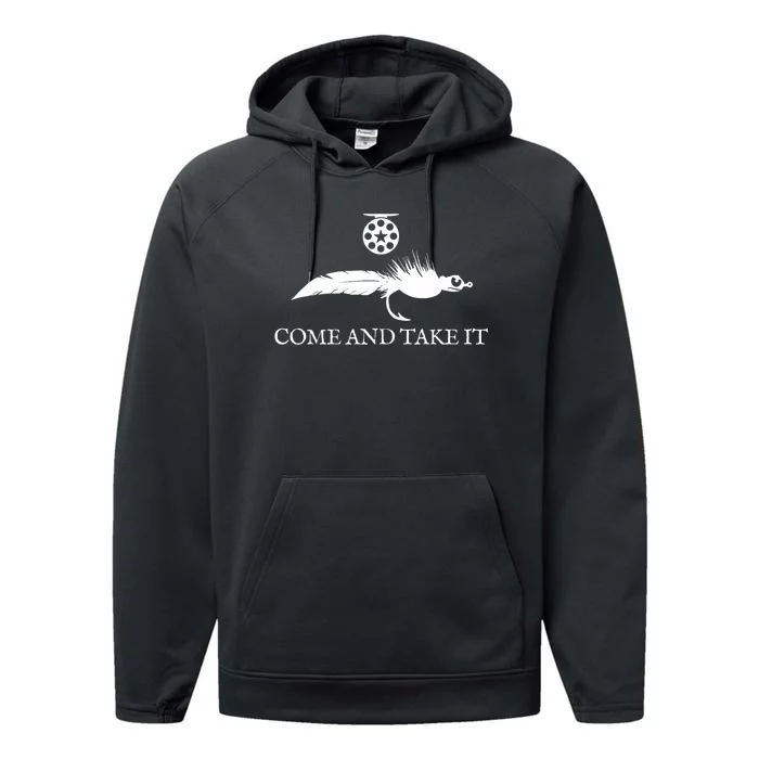 Come And Take It Fly Fishing Lure Performance Fleece Hoodie