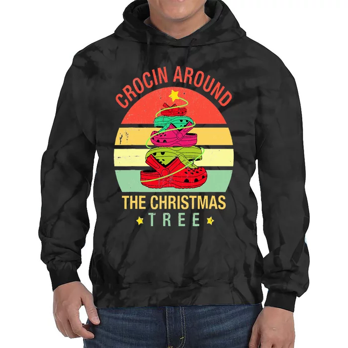 Crocin Around The Christmas Tree Funny Vintage Xmas Tie Dye Hoodie