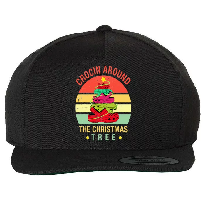 Crocin Around The Christmas Tree Funny Vintage Xmas Wool Snapback Cap