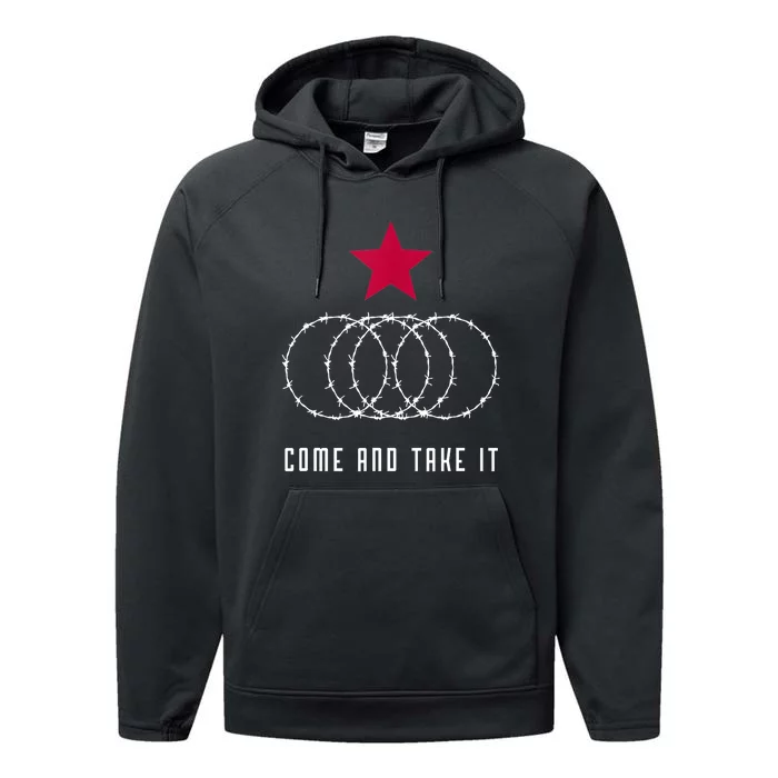 Come And Take It Texas Border Razor Wire Performance Fleece Hoodie