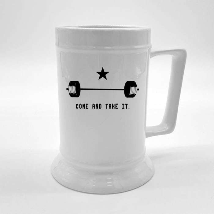 Come And Take It Barbell Active Weight Lifting Power Lifting Gift Front & Back Beer Stein