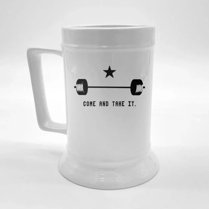 Come And Take It Barbell Active Weight Lifting Power Lifting Gift Front & Back Beer Stein