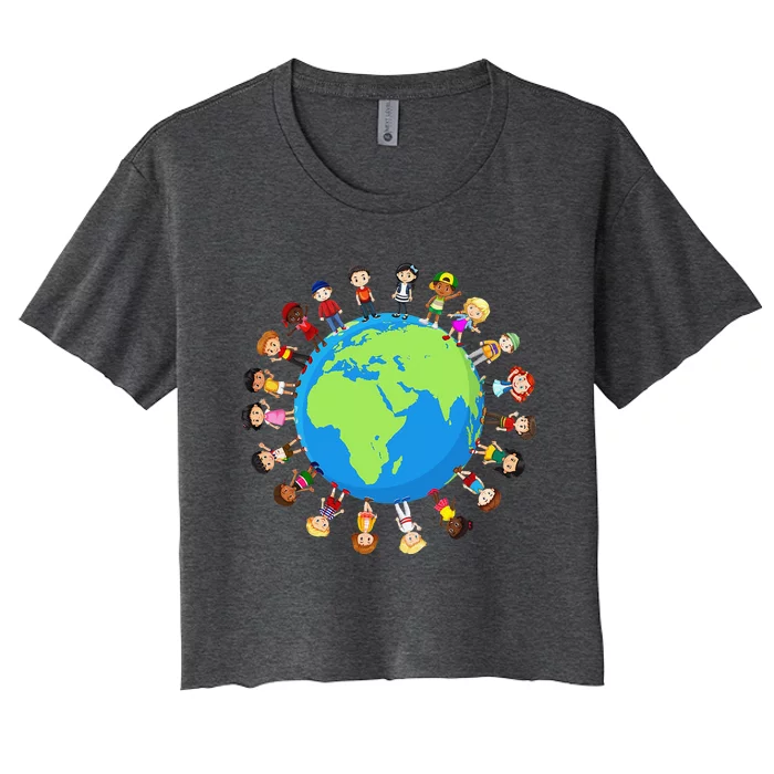 Children Around The World Environmentalist Earth Day Women's Crop Top Tee