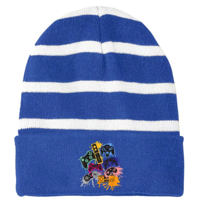 Control All The Things Video Game Controller Gift Striped Beanie with Solid Band