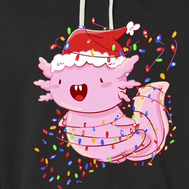 Cute Axolotl Tangled In Christmas Lights Santa Hat Garment-Dyed Fleece Hoodie