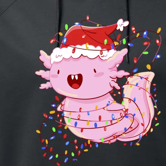 Cute Axolotl Tangled In Christmas Lights Santa Hat Performance Fleece Hoodie