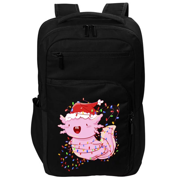 Cute Axolotl Tangled In Christmas Lights Santa Hat Impact Tech Backpack