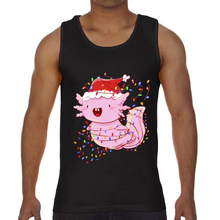 Cute Axolotl Tangled In Christmas Lights Santa Hat Comfort Colors® Tank Top