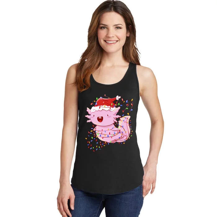 Cute Axolotl Tangled In Christmas Lights Santa Hat Ladies Essential Tank