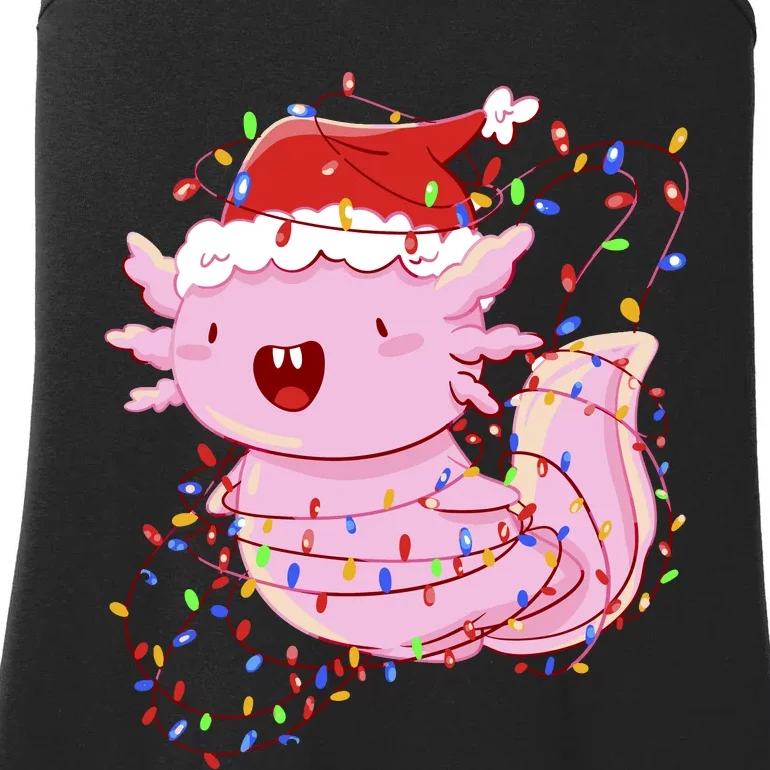 Cute Axolotl Tangled In Christmas Lights Santa Hat Ladies Essential Tank