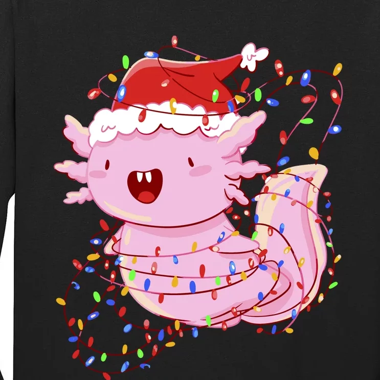 Cute Axolotl Tangled In Christmas Lights Santa Hat Tall Long Sleeve T-Shirt