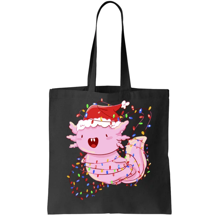 Cute Axolotl Tangled In Christmas Lights Santa Hat Tote Bag