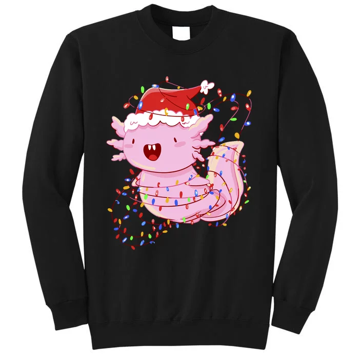 Cute Axolotl Tangled In Christmas Lights Santa Hat Tall Sweatshirt