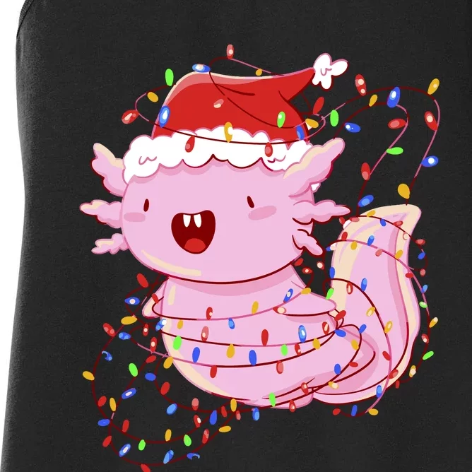 Cute Axolotl Tangled In Christmas Lights Santa Hat Women's Racerback Tank