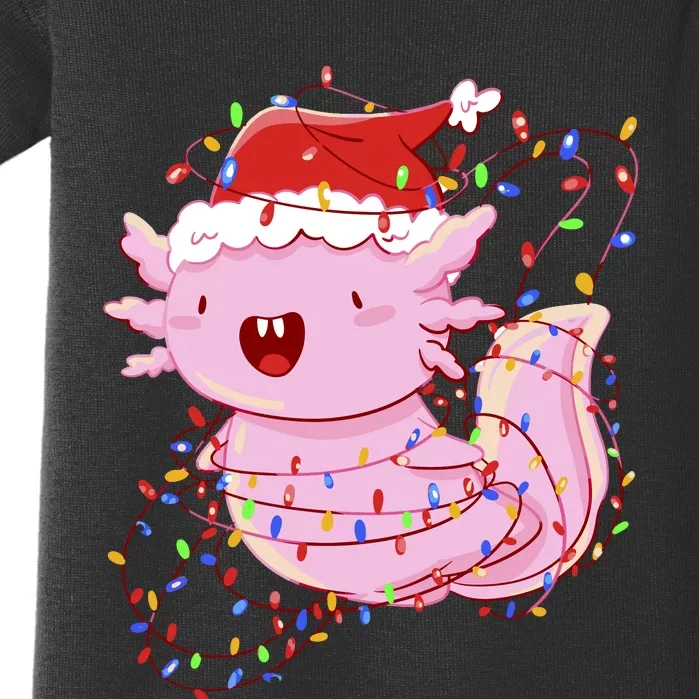 Cute Axolotl Tangled In Christmas Lights Santa Hat Baby Bodysuit