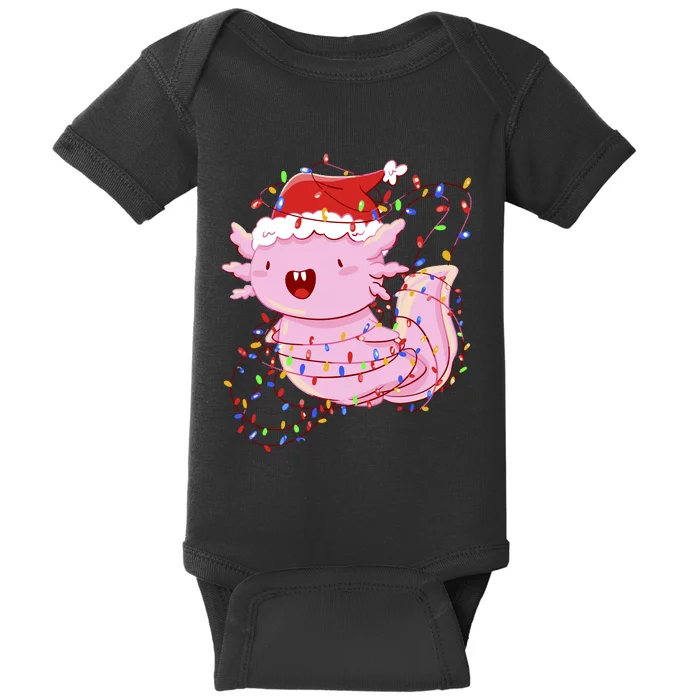 Cute Axolotl Tangled In Christmas Lights Santa Hat Baby Bodysuit