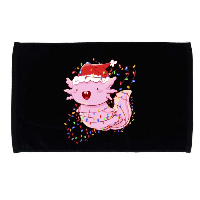 Cute Axolotl Tangled In Christmas Lights Santa Hat Microfiber Hand Towel