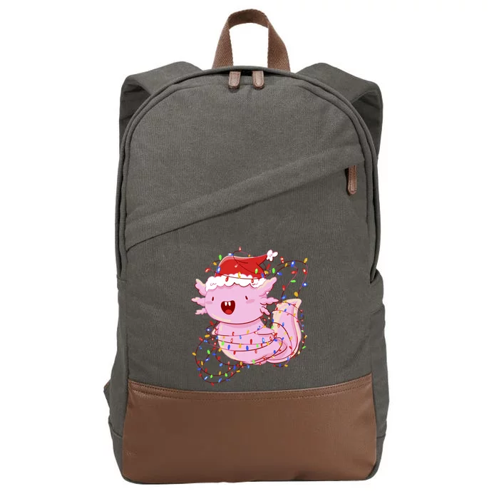 Cute Axolotl Tangled In Christmas Lights Santa Hat Cotton Canvas Backpack