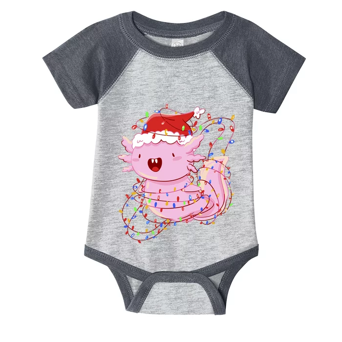 Cute Axolotl Tangled In Christmas Lights Santa Hat Infant Baby Jersey Bodysuit