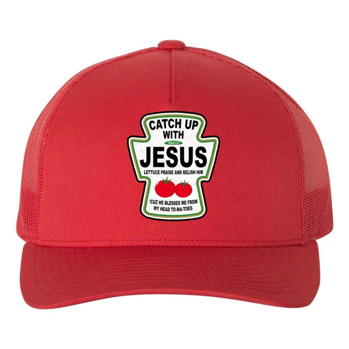 Catch Up With Jesus Funny Ketchup Faith Yupoong Adult 5-Panel Trucker Hat