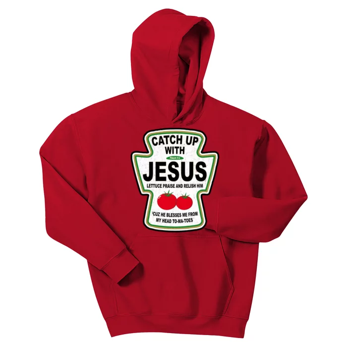 TeeShirtPalace Catch Up With Jesus Funny Ketchup Faith Kids Hoodie