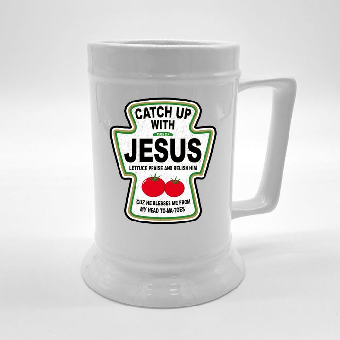 Catch Up With Jesus Funny Ketchup Faith Front & Back Beer Stein