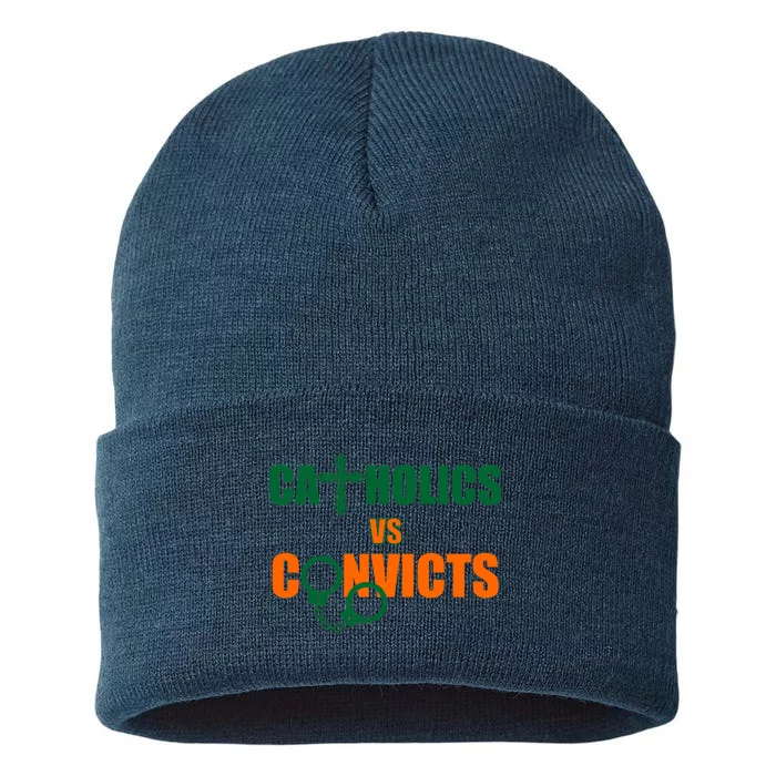 Catholics Vs. Convicts 1988 Cross and Handcuffs Sustainable Knit Beanie