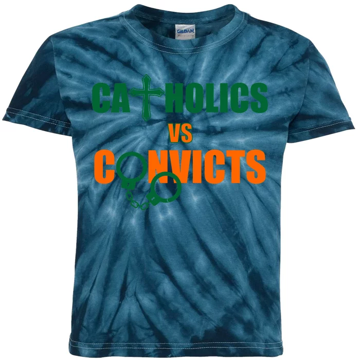 Catholics Vs. Convicts 1988 Cross and Handcuffs Kids Tie-Dye T-Shirt