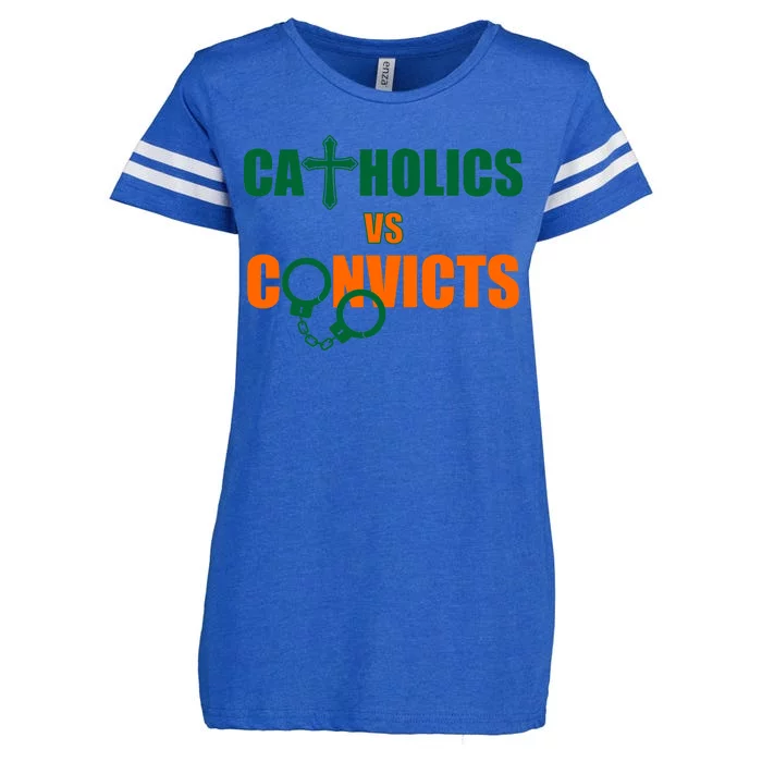 Catholics Vs. Convicts 1988 Cross and Handcuffs Enza Ladies Jersey Football T-Shirt