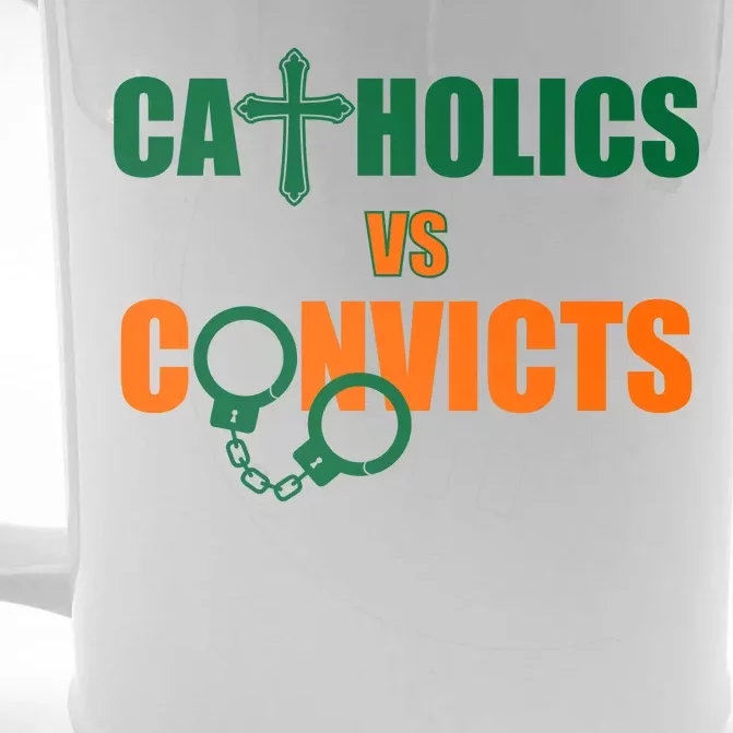 Catholics Vs. Convicts 1988 Cross and Handcuffs Front & Back Beer Stein