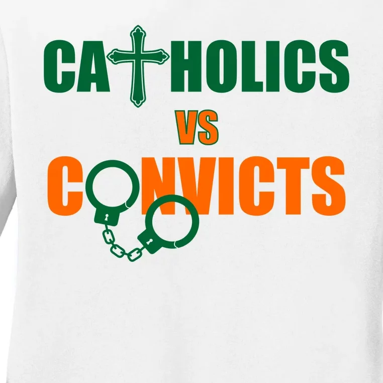 Catholics Vs. Convicts 1988 Cross and Handcuffs Ladies Long Sleeve Shirt