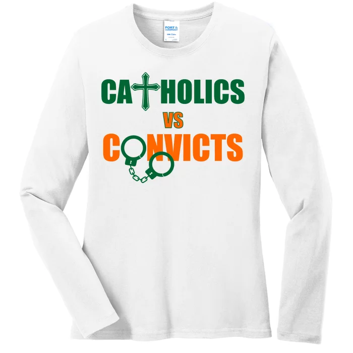 Catholics Vs. Convicts 1988 Cross and Handcuffs Ladies Long Sleeve Shirt