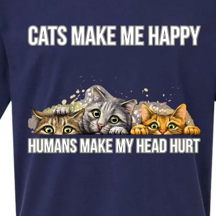 Cats Make Me Happy Humans Hurt My Head Sueded Cloud Jersey T-Shirt