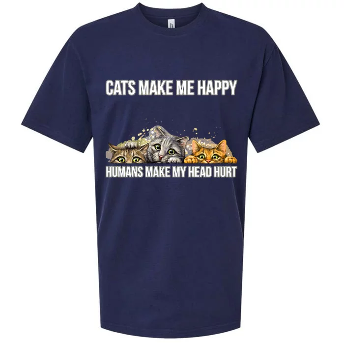 Cats Make Me Happy Humans Hurt My Head Sueded Cloud Jersey T-Shirt