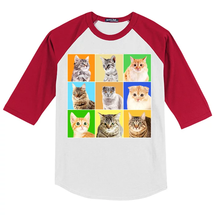 Cats Photo Portraits Collage Kids Colorblock Raglan Jersey